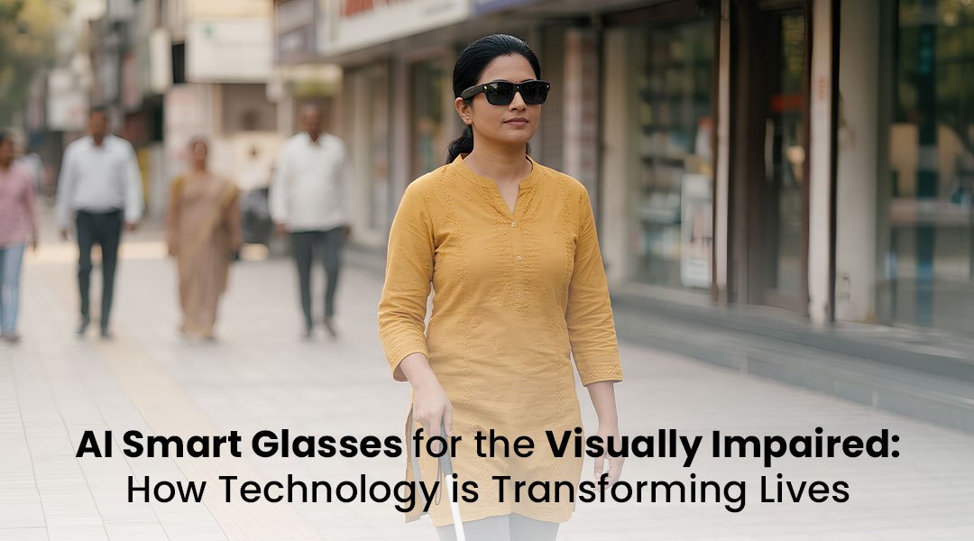 Smart glasses for the blind - woman wearing AI Smart Vision Glasses by SHG Technologies